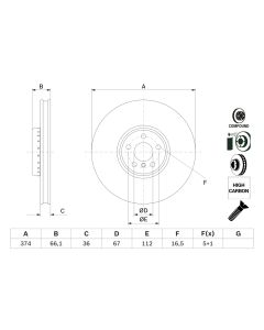 BOSCH 0986479F54 DISCO FRENO