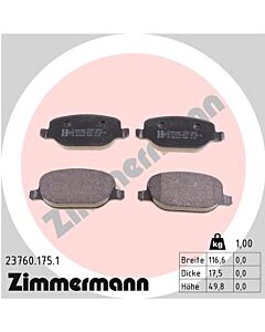 ZIMMERMANN 237601751 KIT PASTIGLIE FRENO, FRENO A DISCO