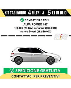 Tagliando per ALFA ROMEO 147 1.9 JTD 74 kw - 5 Lt di Selenia + 4 Filtri anno 2003-2010