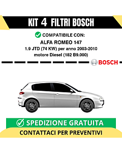 KIT BOSCH 4 Filtri tagliando per ALFA ROMEO 147 1.9 JTD 74 kw Diesel 2003-2010