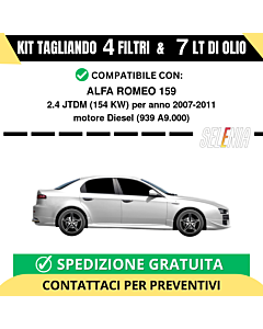 Tagliando per ALFA ROMEO 159 2.4 JTDM 154 kw - 7 Lt di Selenia + 4 Filtri anno 2007-2011