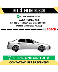 KIT BOSCH 4 Filtri tagliando per ALFA ROMEO 159 2.4 JTDM 154 kw Diesel 2007-2011
