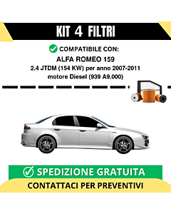 Kit 4 Filtri Tagliando per ALFA ROMEO 159 2.4 JTDM 154 kw Diesel 2007-2011