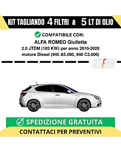 Tagliando per ALFA ROMEO Giulietta 2.0 JTDM 103 kw - 5 Lt di Selenia + 4 Filtri anno 2010-2020