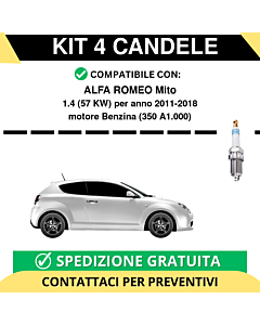 KIT 4 CANDELE per ALFA ROMEO Mito 1.4 57 kw anno 2011-2018