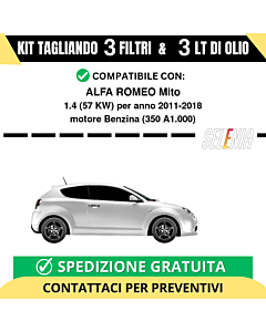 Tagliando per ALFA ROMEO Mito 1.4 57 kw - 3 Lt di Selenia + 3 Filtri anno 2011-2018