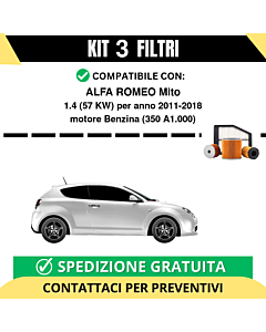 Kit 3 Filtri Tagliando per ALFA ROMEO Mito 1.4 57 kw Benzina 2011-2018