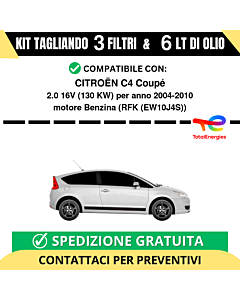 Tagliando per CITROËN C4 Coupé 2.0 16V 130 kw - 6 Lt di TOTAL + 3 Filtri anno 2004-2010