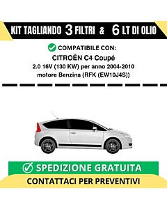 Tagliando per CITROËN C4 Coupé 2.0 16V 130 kw Benzina 2004-2010 - 6 Lt di olio + 3 Filtri