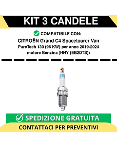 KIT 3 CANDELE per CITROËN Grand C4 Spacetourer Van PureTech 130 96 kw anno 2019-2024