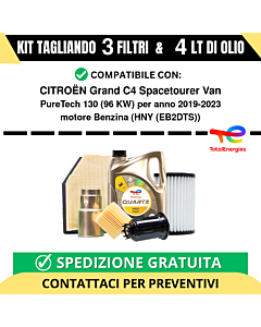Tagliando per CITROËN Grand C4 Spacetourer Van PureTech 130 96 kw - 4 Lt di TOTAL + 3 Filtri anno 2019-2023