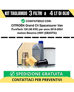 Tagliando per CITROËN Grand C4 Spacetourer Van PureTech 130 96 kw Benzina 2019-2024 - 4 Lt di olio + 3 Filtri