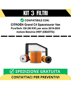 Kit 3 Filtri Tagliando per CITROËN Grand C4 Spacetourer Van PureTech 130 96 kw Benzina 2019-2024