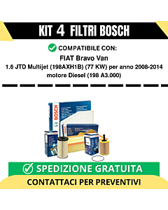 KIT 4 FILTRI BOSCH FIAT Bravo Van 1.6 JTD Multijet 77 kw Diesel 2008-2014
