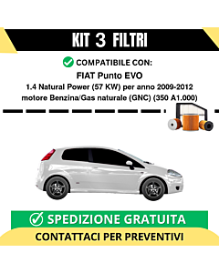 Kit 3 Filtri Tagliando per FIAT Punto EVO 1.4 Natural Power 57 kw Benzina/Gas naturale (GNC) 2009-2012