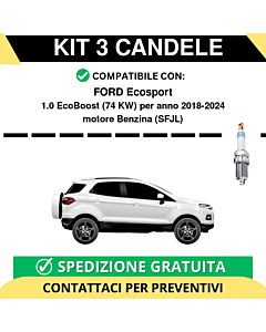 KIT 3 CANDELE per FORD Ecosport 1.0 EcoBoost 74 kw anno 2018-2024
