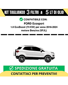 Tagliando per FORD Ecosport 1.0 EcoBoost 74 kw Benzina 2018-2024 - 5 Lt di olio + 3 Filtri