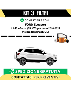 Kit 3 Filtri Tagliando per FORD Ecosport 1.0 EcoBoost 74 kw Benzina 2018-2024