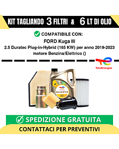 Tagliando per FORD Kuga III 2.5 Duratec Plug-in-Hybrid 165 kw - 6 Lt di TOTAL + 3 Filtri anno 2019-2023