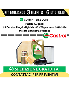 Tagliando per FORD Kuga III 2.5 Duratec Plug-in-Hybrid 165 kw Benzina/Elettrico 2019-2024 - 6 Lt di CASTROL + 3 Filtri