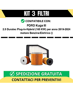 Kit 3 Filtri Tagliando per FORD Kuga III 2.5 Duratec Plug-in-Hybrid 165 kw Benzina/Elettrico 2019-2024