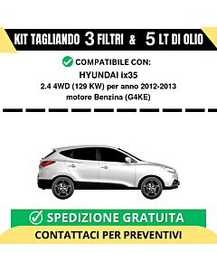 Tagliando per HYUNDAI ix35 2.4 4WD 129 kw Benzina 2012-2013 - 5 Lt di olio + 3 Filtri