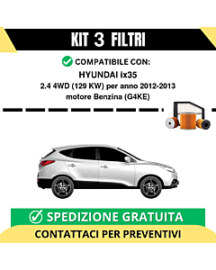 Kit 3 Filtri Tagliando per HYUNDAI ix35 2.4 4WD 129 kw Benzina 2012-2013