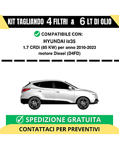 Tagliando per HYUNDAI ix35 1.7 CRDi 85 kw - 6 Lt di olio + 4 Filtri anno 2010-2023