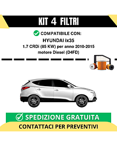 Kit 4 Filtri Tagliando per HYUNDAI ix35 1.7 CRDi 85 kw Diesel 2010-2015