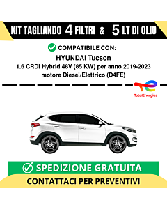 Tagliando per HYUNDAI Tucson 1.6 CRDi Hybrid 48V 85 kw - 5 Lt di TOTAL + 4 Filtri anno 2019-2023
