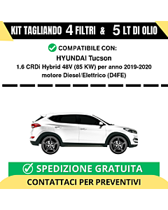 Tagliando per HYUNDAI Tucson 1.6 CRDi Hybrid 48V 85 kw Diesel/Elettrico 2019-2020 - 5 Lt di olio + 4 Filtri