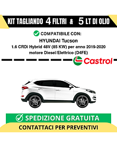 Tagliando per HYUNDAI Tucson 1.6 CRDi Hybrid 48V 85 kw Diesel/Elettrico 2019-2020 - 5 Lt di CASTROL + 4 Filtri