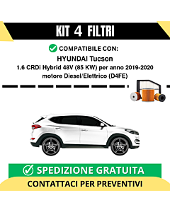 Kit 4 Filtri Tagliando per HYUNDAI Tucson 1.6 CRDi Hybrid 48V 85 kw Diesel/Elettrico 2019-2020