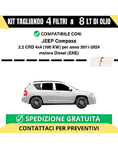 Tagliando per JEEP Compass 2.2 CRD 4x4 100 kw - 8 Lt di Selenia + 4 Filtri anno 2011-2024