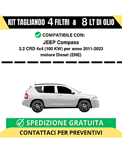 Tagliando per JEEP Compass 2.2 CRD 4x4 100 kw - 8 Lt di olio + 4 Filtri anno 2011-2023