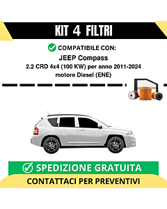Kit 4 Filtri Tagliando per JEEP Compass 2.2 CRD 4x4 100 kw Diesel 2011-2024