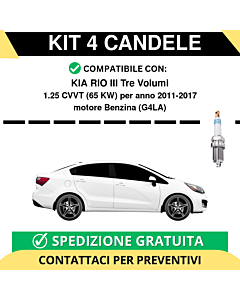 KIT 4 CANDELE per KIA RIO III Tre Volumi 1.25 CVVT 65 kw anno 2011-2017