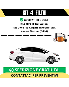 Kit 3 Filtri Tagliando per KIA RIO III Tre Volumi 1.25 CVVT 65 kw Benzina 2011-2017