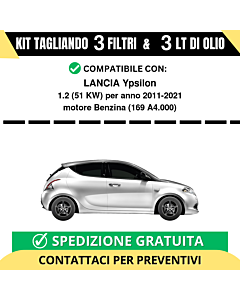 Tagliando per LANCIA Ypsilon 1.2 51 kw Benzina 2011-2021 - 3 Lt di olio + 3 Filtri