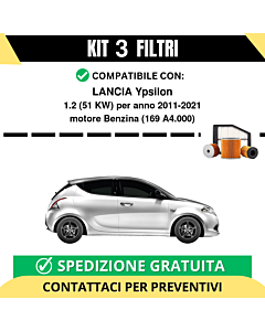 Kit 3 Filtri Tagliando per LANCIA Ypsilon 1.2 51 kw Benzina 2011-2021