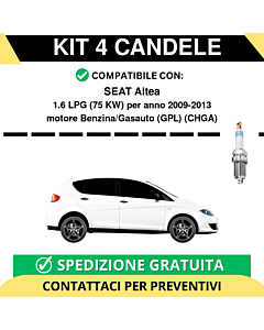 KIT 4 CANDELE per SEAT Altea 1.6 LPG 75 kw anno 2009-2013