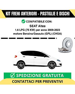 KIT FRENI ANTERIORI (Pastiglie e Dischi) per SEAT Altea 1.6 LPG 75 kw anno 2009-2023