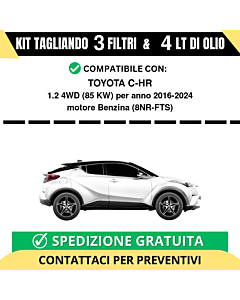 Tagliando per TOYOTA C-HR 1.2 4WD 85 kw Benzina 2016-2024 - 4 Lt di olio + 3 Filtri