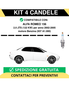 KIT 4 CANDELE per ALFA ROMEO 156 2.0 JTS 122 kw anno 2002-2005