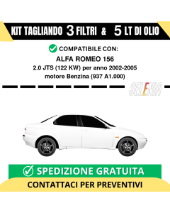 Tagliando per ALFA ROMEO 156 2.0 JTS 122 kw - 5 Lt di Selenia + 3 Filtri anno 2002-2005