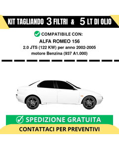 Tagliando per ALFA ROMEO 156 2.0 JTS 122 kw - 5 Lt di olio + 3 Filtri anno 2002-2005