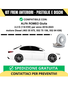 KIT FRENI ANTERIORI (Pastiglie e Dischi) per ALFA ROMEO Giulia 2.2 D 118 kw anno 2018-2023