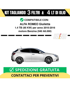 Tagliando per ALFA ROMEO Giulietta 1.4 TB 85 kw - 4 Lt di Selenia + 3 Filtri anno 2010-2016