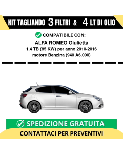Tagliando per ALFA ROMEO Giulietta 1.4 TB 85 kw Benzina 2010-2016 - 4 Lt di olio + 3 Filtri