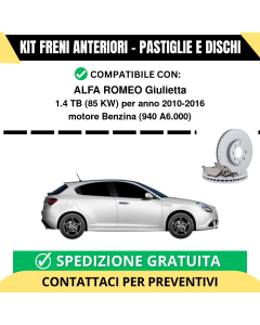 KIT FRENI ANTERIORI (Pastiglie e Dischi) per ALFA ROMEO Giulietta 1.4 TB 85 kw anno 2010-2016